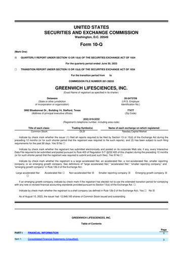 Thumbnail Greenwich LifeSciences 10-Q Quarterly Report FY2023 