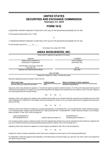 Vorschaubild Anixa Biosciences 10-Q Quartalsbericht 2023 