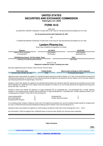 Miniature Lantern Pharma 10-Q Rapport trimestriel 2023 