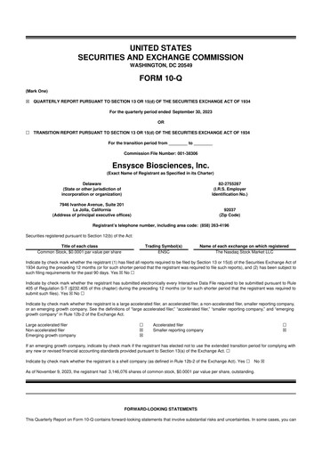 Vorschaubild Ensysce Biosciences 10-Q Quartalsbericht 2023 