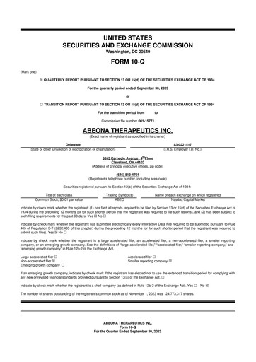 Vorschaubild Abeona Therapeutics
 10-Q Quartalsbericht 2023 