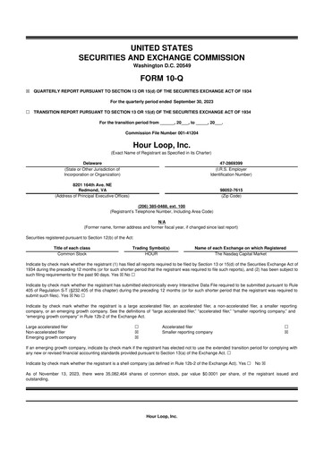 Miniature Hour Loop 10-Q Rapport trimestriel  