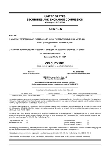 Vorschaubild Celcuity Inc. 10-Q Quartalsbericht 2023 