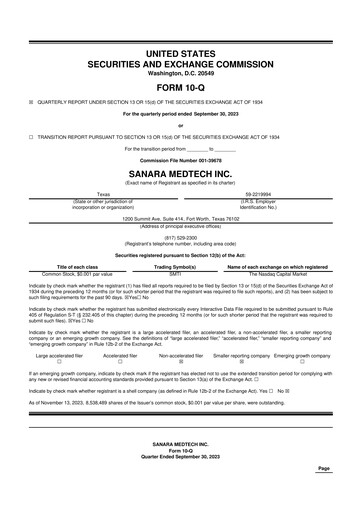 Thumbnail Sanara MedTech 10-Q Quarterly Report FY 