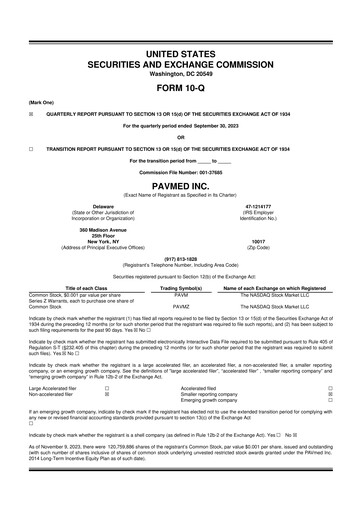 Miniature PAVmed
 10-Q Rapport trimestriel 2023 