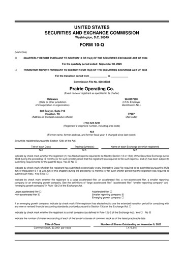 Thumbnail Prairie Operating 10-Q Quarterly Report FY2023 