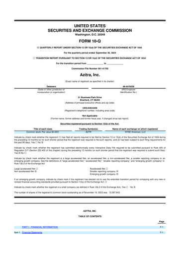 Miniature Azitra 10-Q Rapport trimestriel 2023 