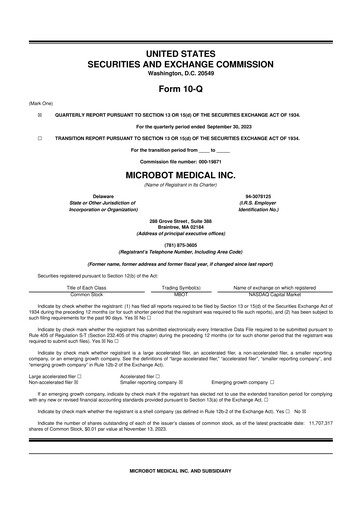 Thumbnail Microbot Medical
 10-Q Quarterly Report FY2023 