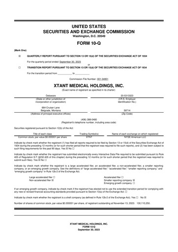 Vorschaubild Xtant Medical 10-Q Quartalsbericht  