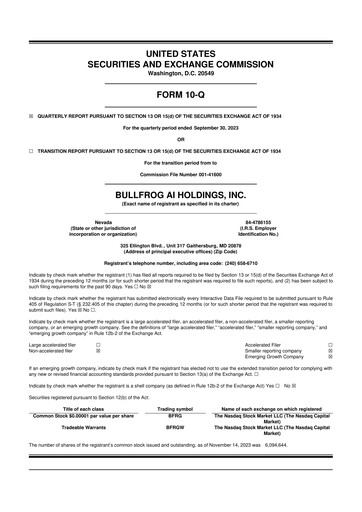 Thumbnail Bullfrog AI  10-Q Quarterly Report FY2023 