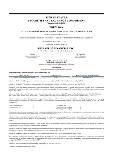 Thumbnail Pineapple Financial 10-K Annual Report 2023