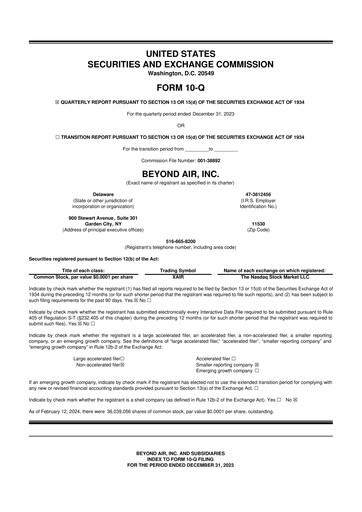 Thumbnail Beyond Air 10-Q Quarterly Report FY2024 