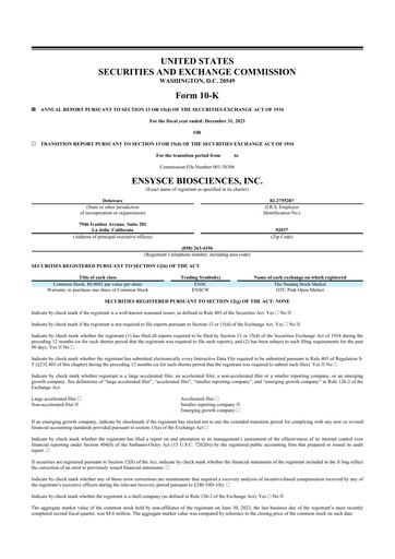 Thumbnail Ensysce Biosciences 10-K Annual Report 2023