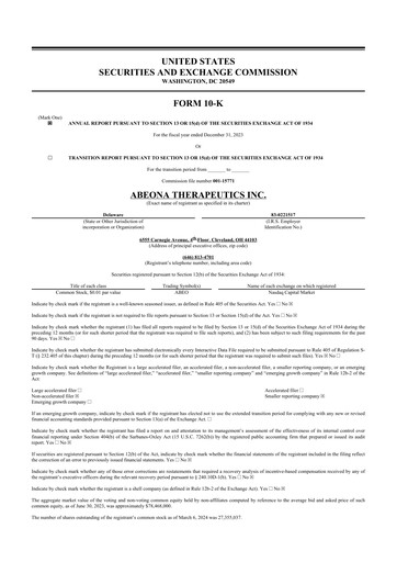 Thumbnail Abeona Therapeutics
 10-K Annual Report 2023