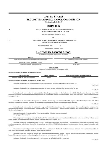 Thumbnail Landmark Bancorp 10-K Annual Report 2023