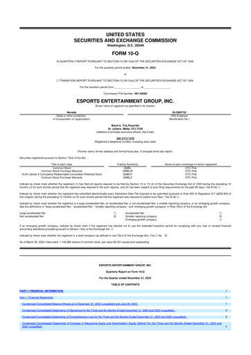 Thumbnail Esports Entertainment
 10-Q Quarterly Report FY2024 