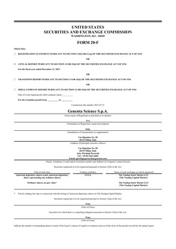 Miniature Genenta Science 20-F Rapport annuel 2023