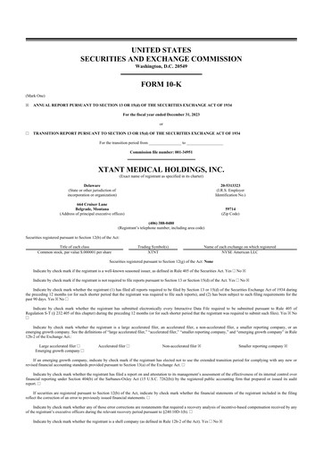 Miniature Xtant Medical 10-K Rapport annuel 2023