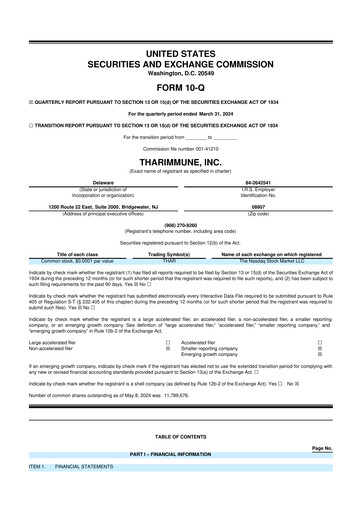 Vorschaubild Tharimmune 10-Q Quartalsbericht 2024 