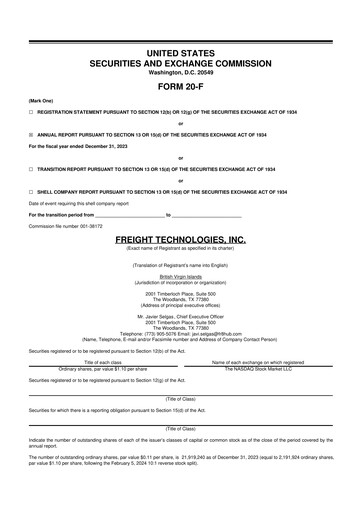 Miniature Freight Technologies, Inc. 20-F Rapport annuel 2023