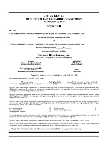 Vorschaubild Ensysce Biosciences 10-Q Quartalsbericht 2024 