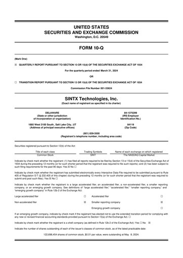 Thumbnail SINTX Technologies
 10-Q Quarterly Report FY2024 