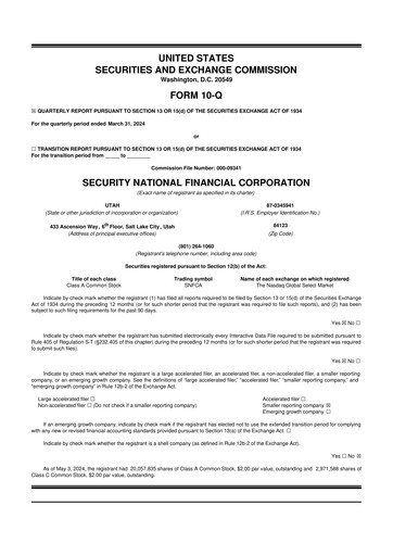 Miniature Security National Financial Corporation 10-Q Rapport trimestriel 2024 