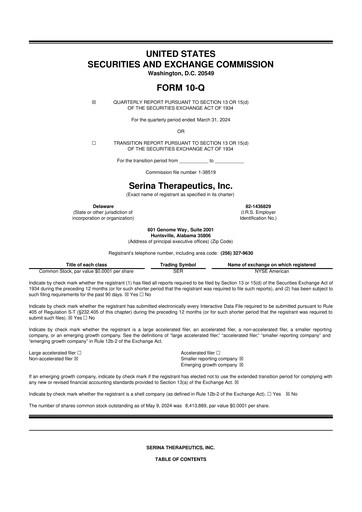 Thumbnail Serina Therapeutics 10-Q Quarterly Report FY2024 