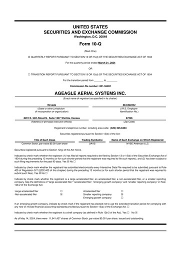 Thumbnail AgEagle Aerial Systems
 10-Q Quarterly Report FY 
