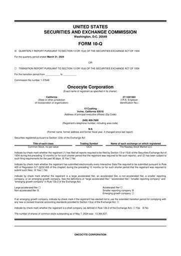 Miniature OncoCyte
 10-Q Rapport trimestriel 2024 