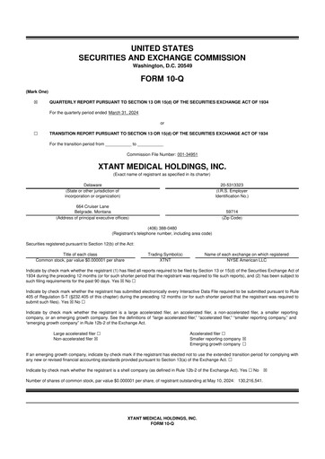 Vorschaubild Xtant Medical 10-Q Quartalsbericht  