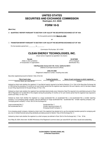 Thumbnail Clean Energy Technologies 10-Q Quarterly Report FY2024 