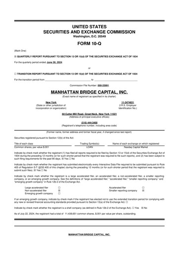 Thumbnail Manhattan Bridge Capital
 10-Q Quarterly Report FY 