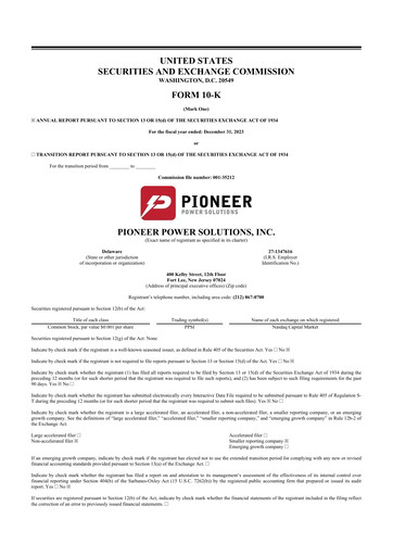 Thumbnail Pioneer Power Solutions 10-K Annual Report 2023