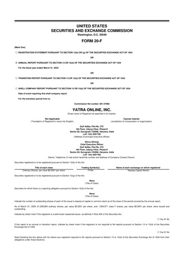 Vorschaubild Yatra 20-F Jahresbericht 