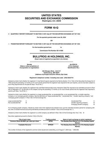 Thumbnail Bullfrog AI  10-Q Quarterly Report FY2024 