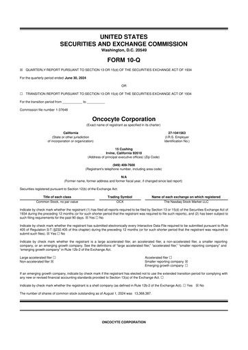 Miniature OncoCyte
 10-Q Rapport trimestriel 2024 