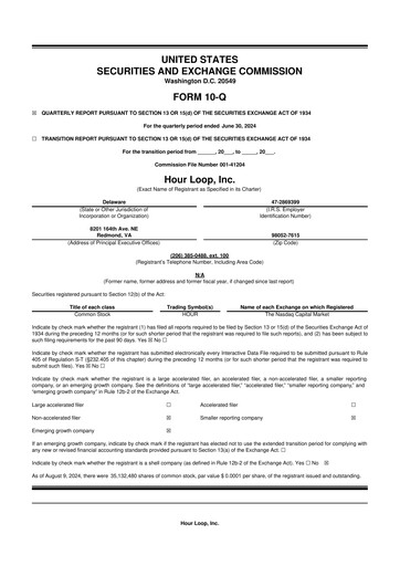 Miniature Hour Loop 10-Q Rapport trimestriel  