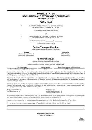 Thumbnail Serina Therapeutics 10-Q Quarterly Report FY2024 