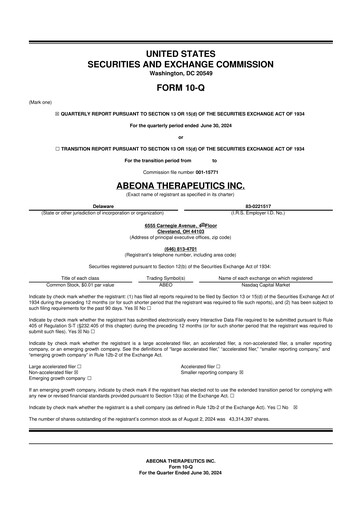 Vorschaubild Abeona Therapeutics
 10-Q Quartalsbericht 2024 