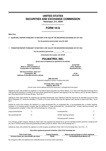 Vorschaubild Pulmatrix 10-Q Quartalsbericht 2024 