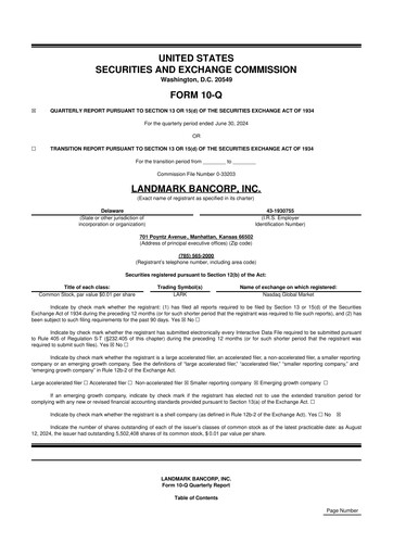 Thumbnail Landmark Bancorp 10-Q Quarterly Report FY2024 