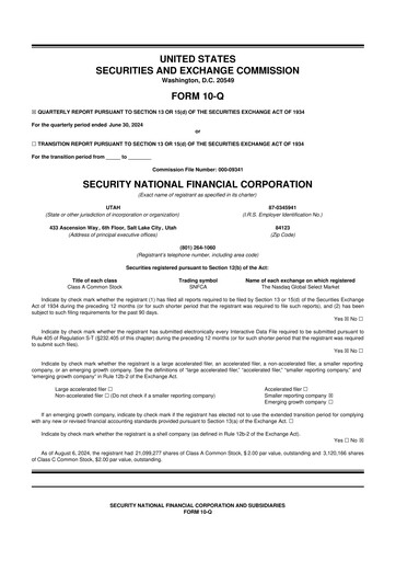 Miniature Security National Financial Corporation 10-Q Rapport trimestriel 2024 