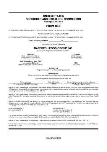 Miniature Barfresh Food Group 10-Q Rapport trimestriel  