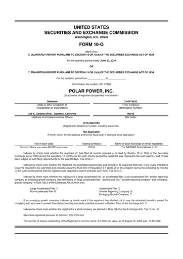 Miniature Polar Power
 10-Q Rapport trimestriel 2024 