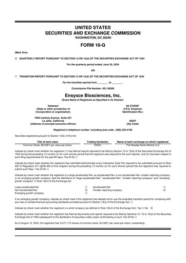Vorschaubild Ensysce Biosciences 10-Q Quartalsbericht 2024 
