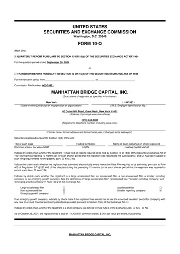 Thumbnail Manhattan Bridge Capital
 10-Q Quarterly Report FY 
