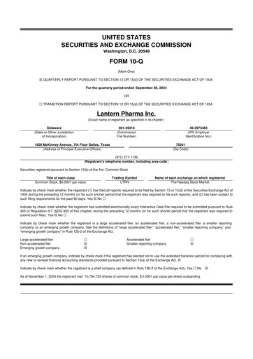 Miniature Lantern Pharma 10-Q Rapport trimestriel 2024 