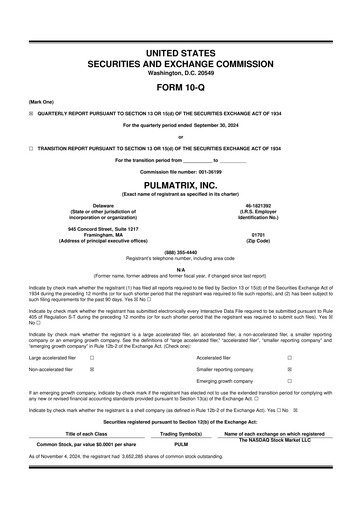 Vorschaubild Pulmatrix 10-Q Quartalsbericht 2024 