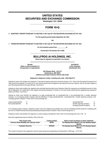 Thumbnail Bullfrog AI  10-Q Quarterly Report FY2024 